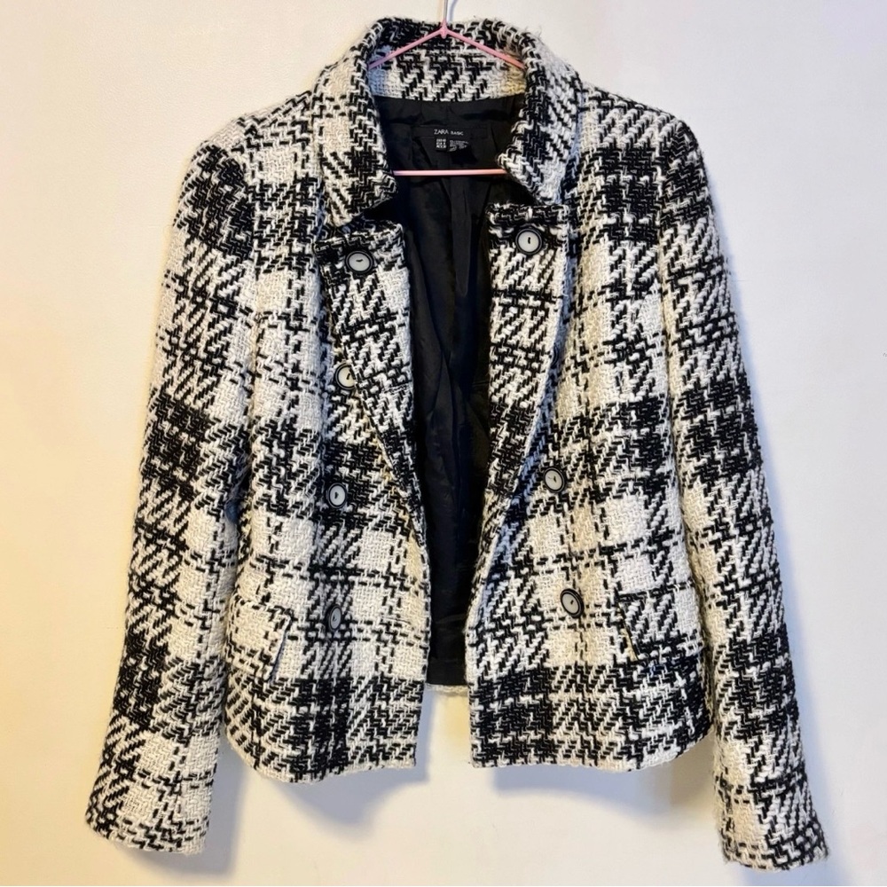 Zara Black and White Checkered Blazer